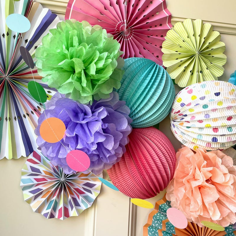 PapaKit Premium Paper Decoration Set - Pom Pom, Honeycomb and Accordion Lantern (Festive Colors) Birthday Party Baby Shower Bride to Be Engagement Wedding Events - Image 3